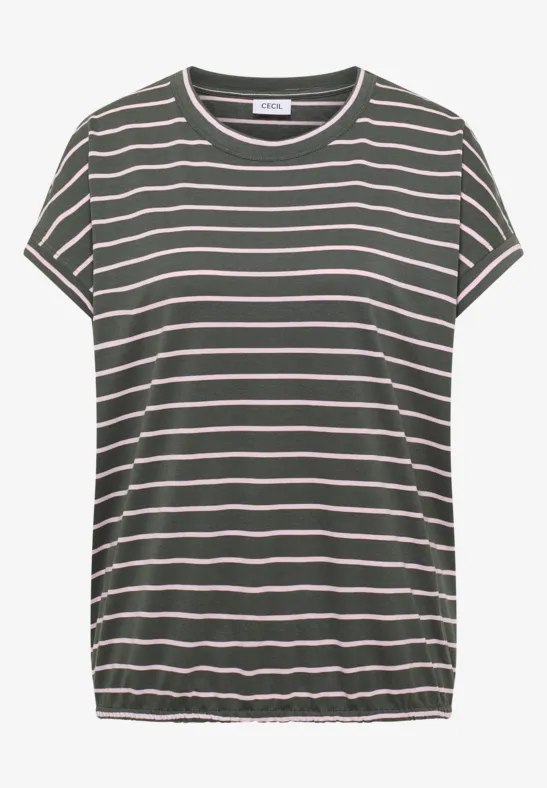 Shirt met ronde hals en strepen khaki