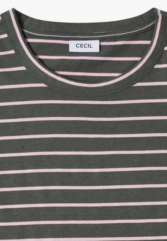 Shirt met ronde hals en strepen khaki