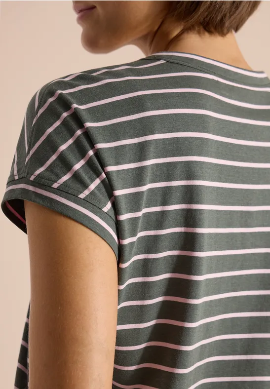 Shirt met ronde hals en strepen khaki