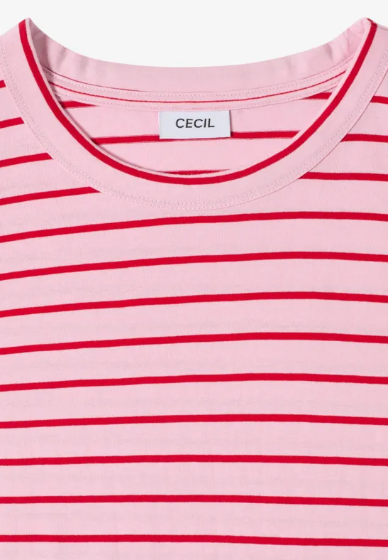 T-shirt à col rond et rayures light blush rose