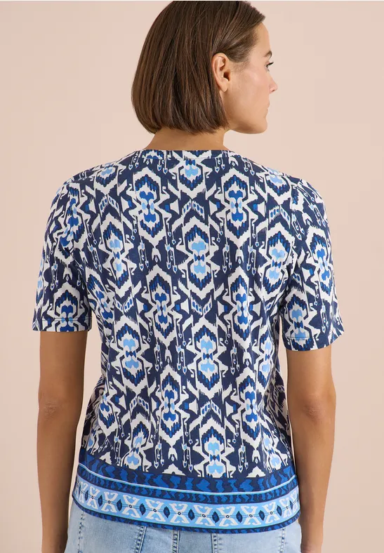 Shirt met korte mouwen, gespleten hals en print universal blue
