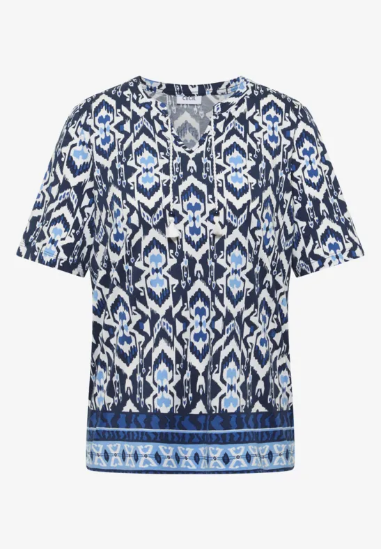 Shirt met korte mouwen, gespleten hals en print universal blue