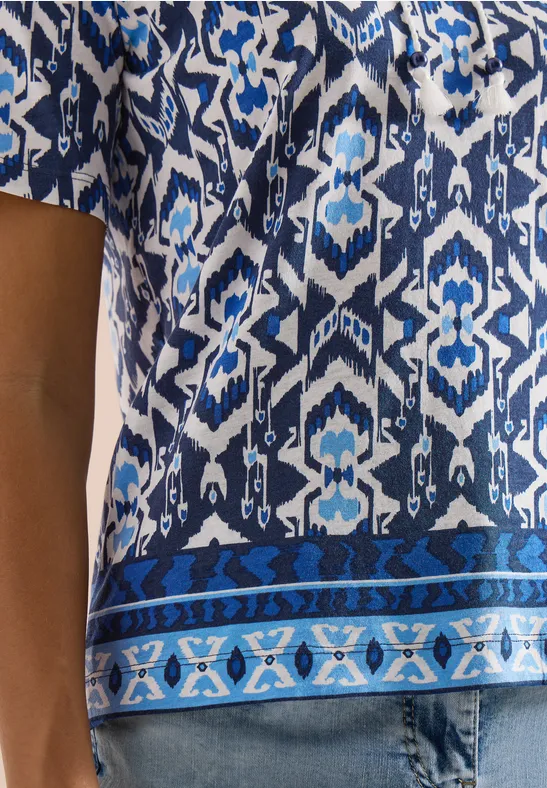 Shirt met korte mouwen, gespleten hals en print universal blue