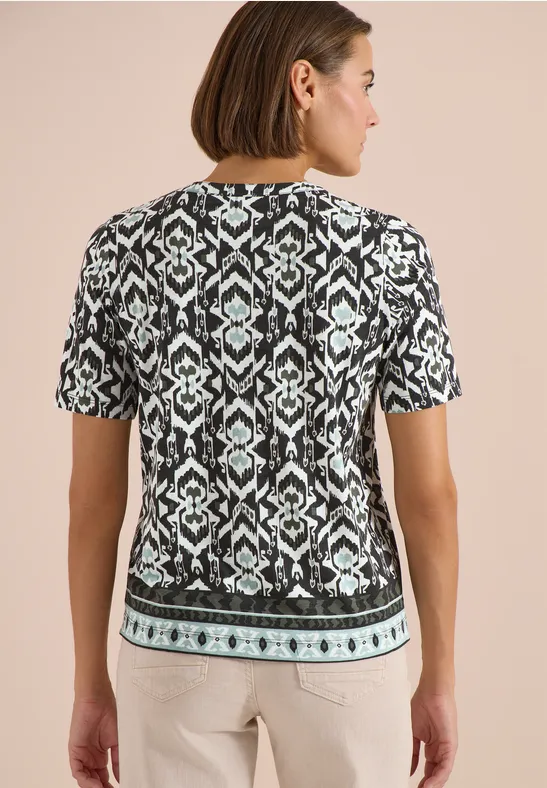 Kurzarm Shirt mit Split Neck und Print khaki