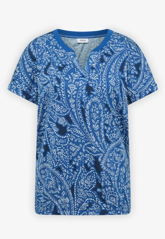 T-shirt à col fendu et motif paisley universal blue