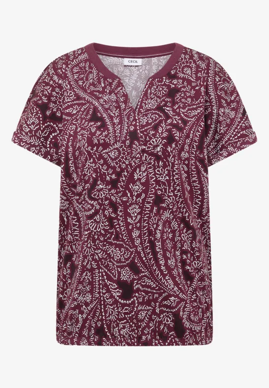 T-shirt à col fendu et motif paisley sweet grape red