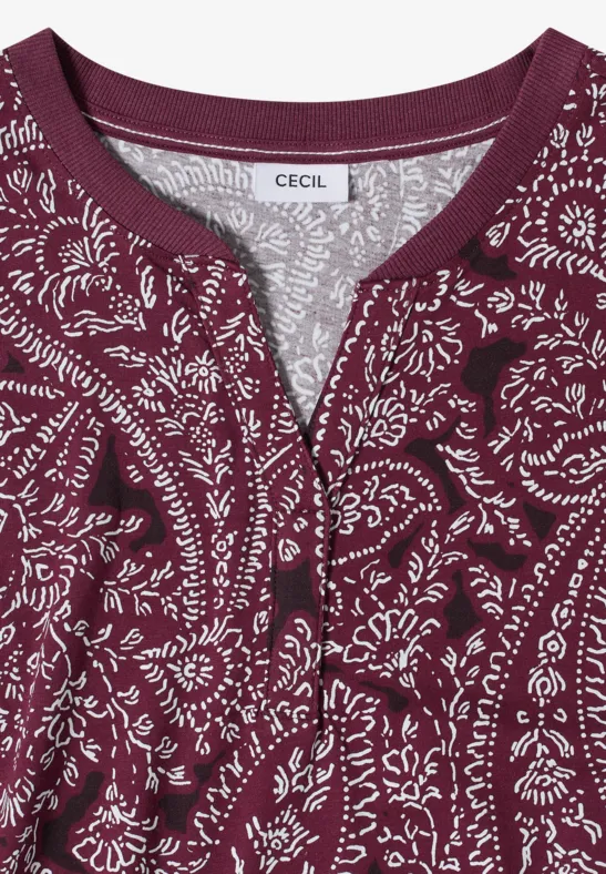 T-shirt à col fendu et motif paisley sweet grape red