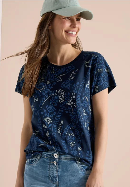 Shirt met ronde hals en frontprint universal blue