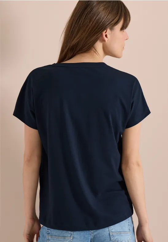 Shirt met ronde hals en frontprint universal blue