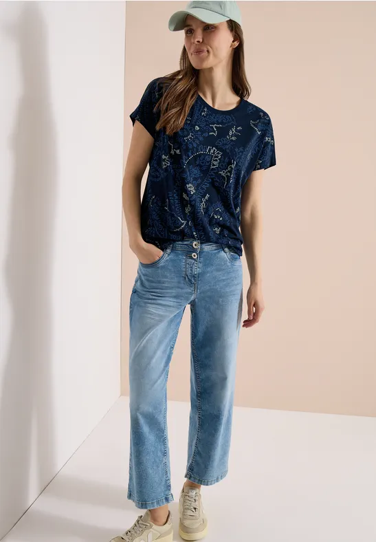 Shirt met ronde hals en frontprint universal blue