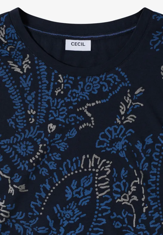 Shirt met ronde hals en frontprint universal blue