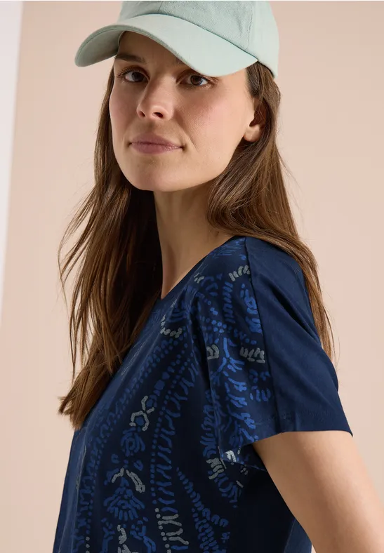 Shirt met ronde hals en frontprint universal blue