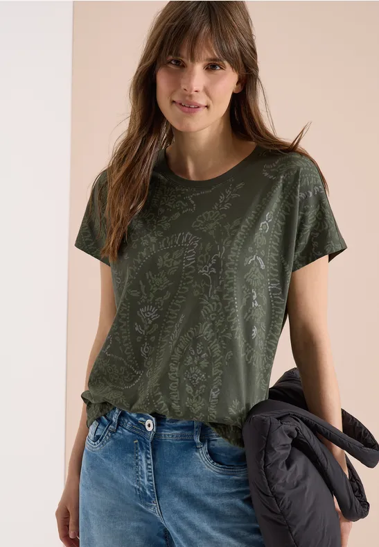 Shirt met ronde hals en frontprint khaki