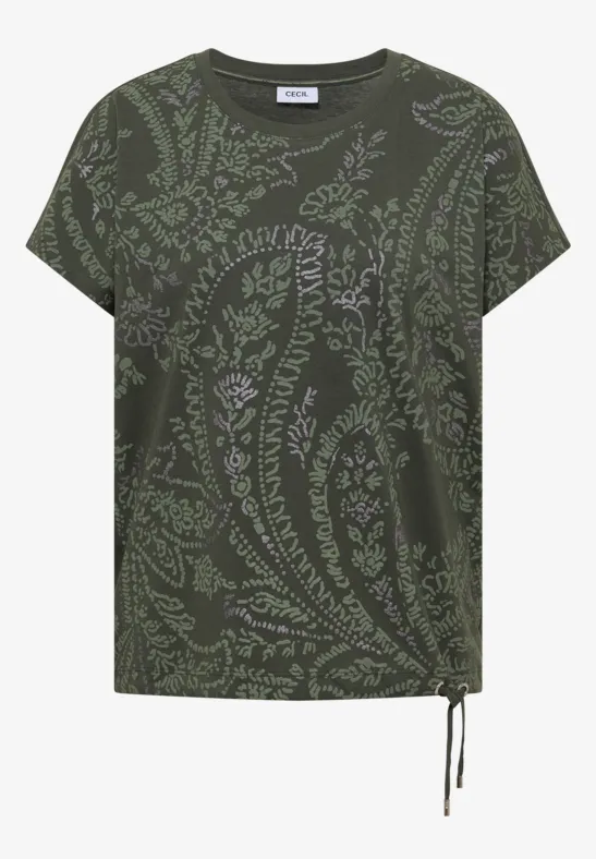 Shirt met ronde hals en frontprint khaki