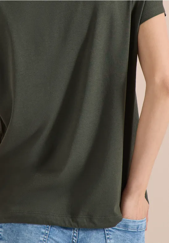 Shirt met ronde hals en frontprint khaki