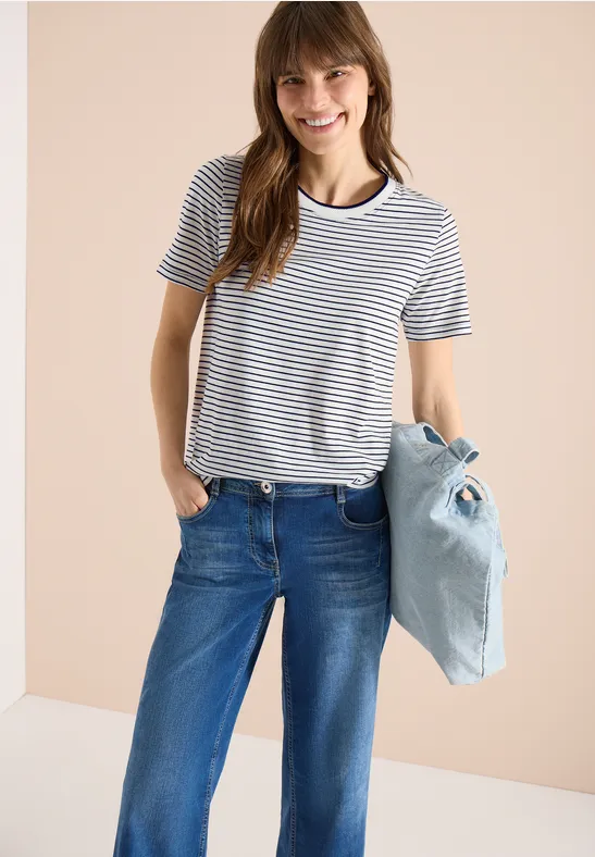 Shirt met korte mouwen, ronde hals en strepen Black