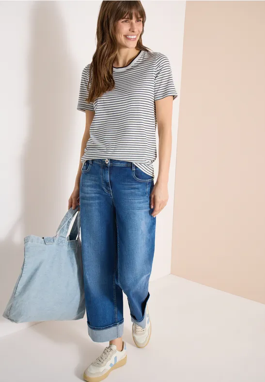 Shirt met korte mouwen, ronde hals en strepen Black