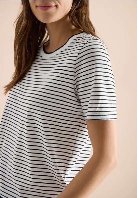 Shirt met korte mouwen, ronde hals en strepen Black