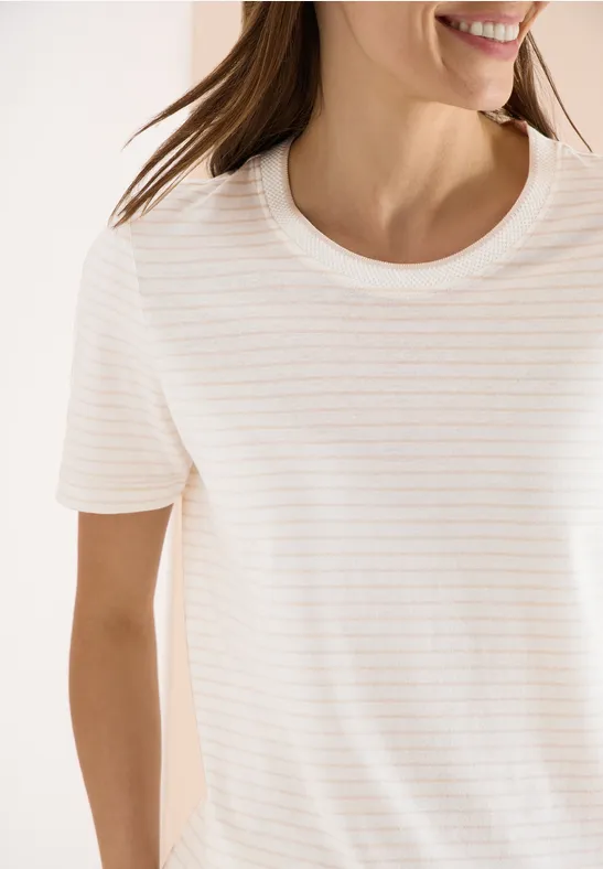 Shirt met korte mouwen, ronde hals en strepen pearl beige