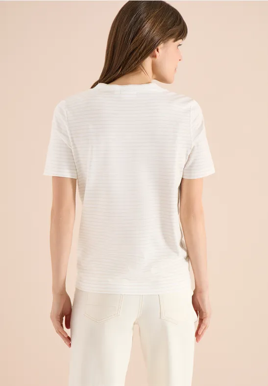 Shirt met korte mouwen, ronde hals en strepen pearl beige