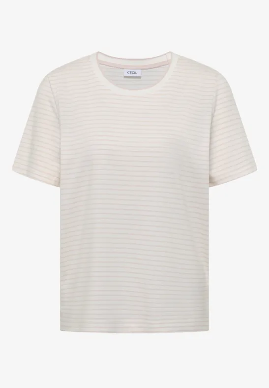 Shirt met korte mouwen, ronde hals en strepen pearl beige