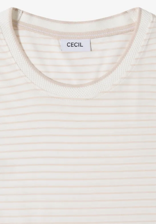 Shirt met korte mouwen, ronde hals en strepen pearl beige