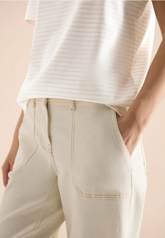 Shirt met korte mouwen, ronde hals en strepen pearl beige