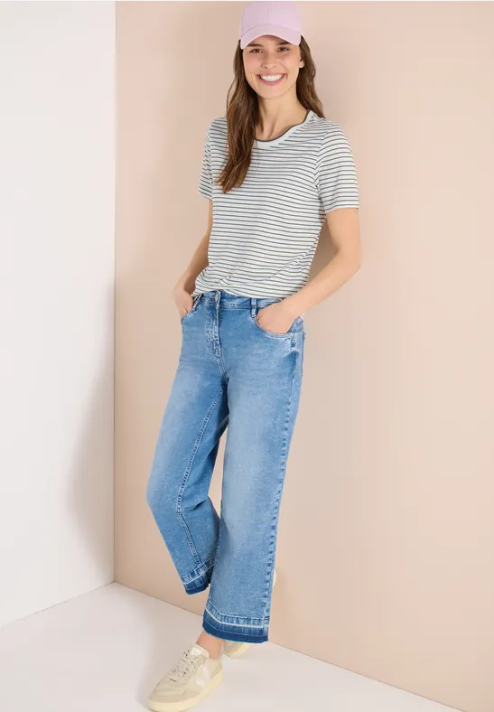 Kurzarm Shirt mit Rundhals und Streifen khaki