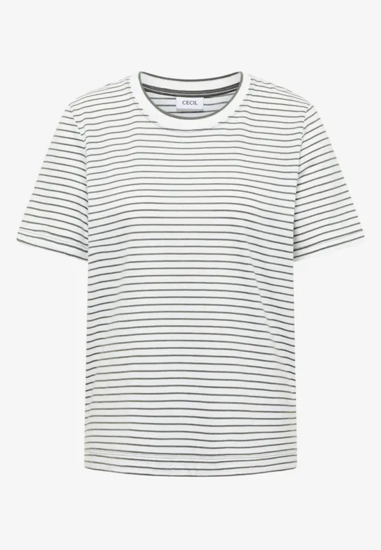 Kurzarm Shirt mit Rundhals und Streifen khaki