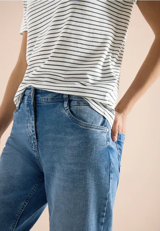 Kurzarm Shirt mit Rundhals und Streifen khaki