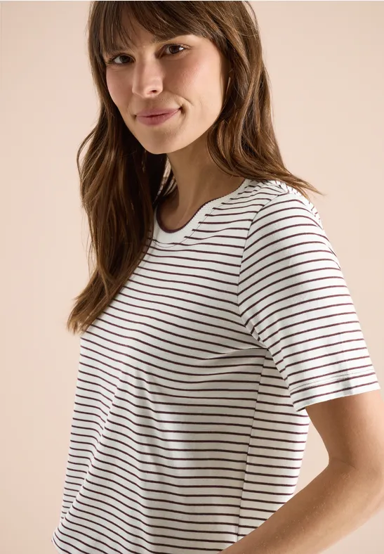 Kurzarm Shirt mit Rundhals und Streifen sweet grape red