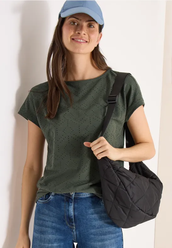T-shirt avec col ajouré khaki