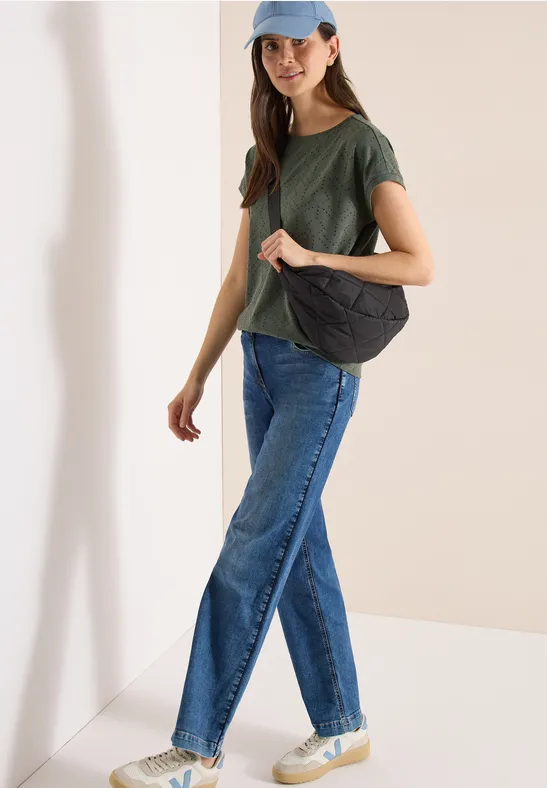 T-shirt avec col ajouré khaki