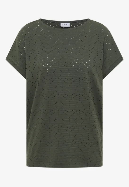 T-shirt avec col ajouré khaki