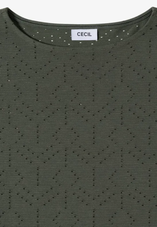 T-shirt avec col ajouré khaki