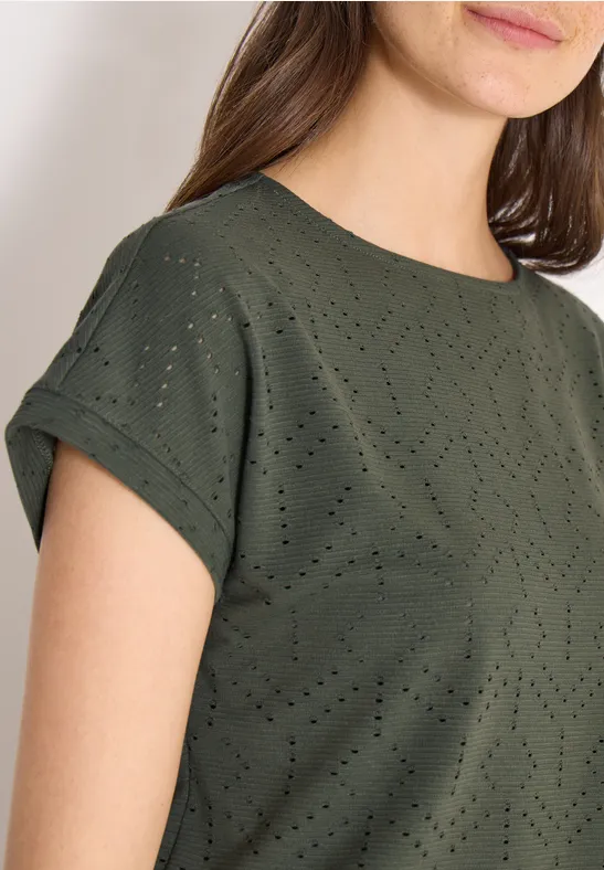 T-shirt avec col ajouré khaki