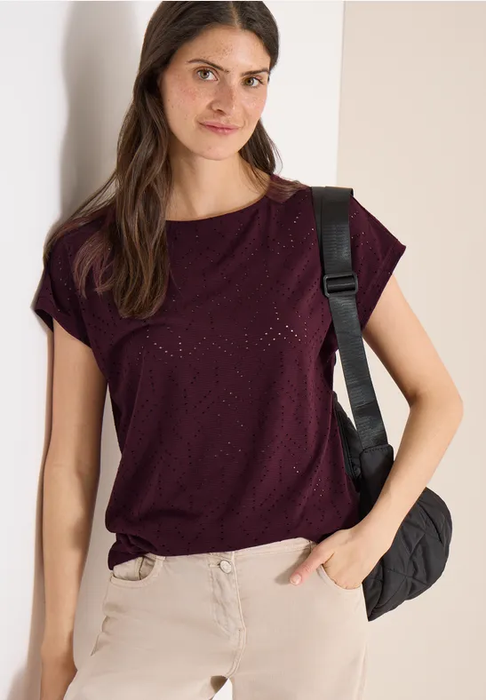 T-shirt avec col ajouré sweet grape red