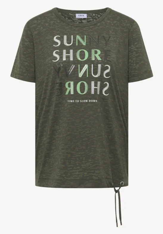 Shirt met korte mouwen en burn-out look khaki