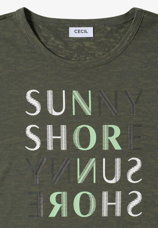 Shirt met korte mouwen en burn-out look khaki