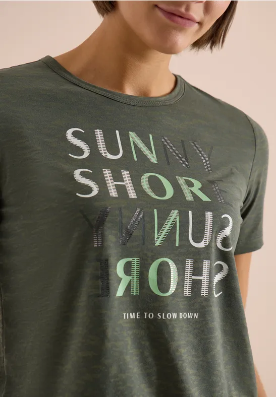 Shirt met korte mouwen en burn-out look khaki