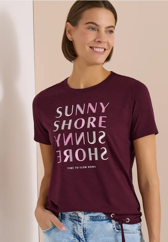 Kurzarm Shirt in Ausbrenner-Optik sweet grape red