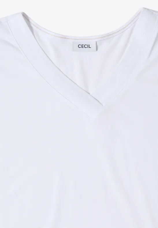 T-shirt à manches courtes et col en V en couleur unie White
