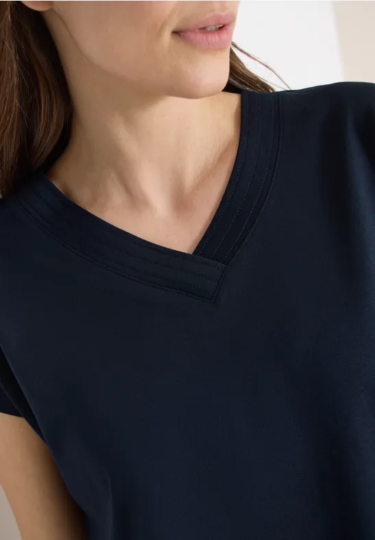 T-shirt à manches courtes et col en V en couleur unie universal blue