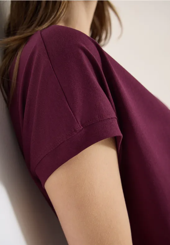T-shirt à manches courtes et col en V en couleur unie sweet grape red