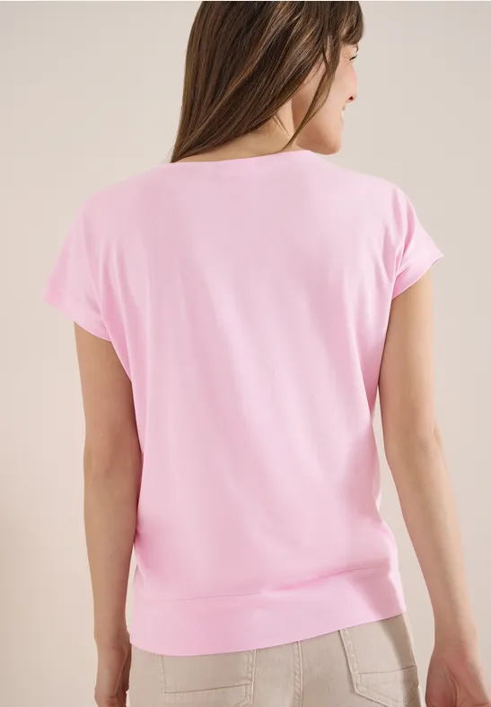 T-shirt à manches courtes et col en V en couleur unie light blush rose