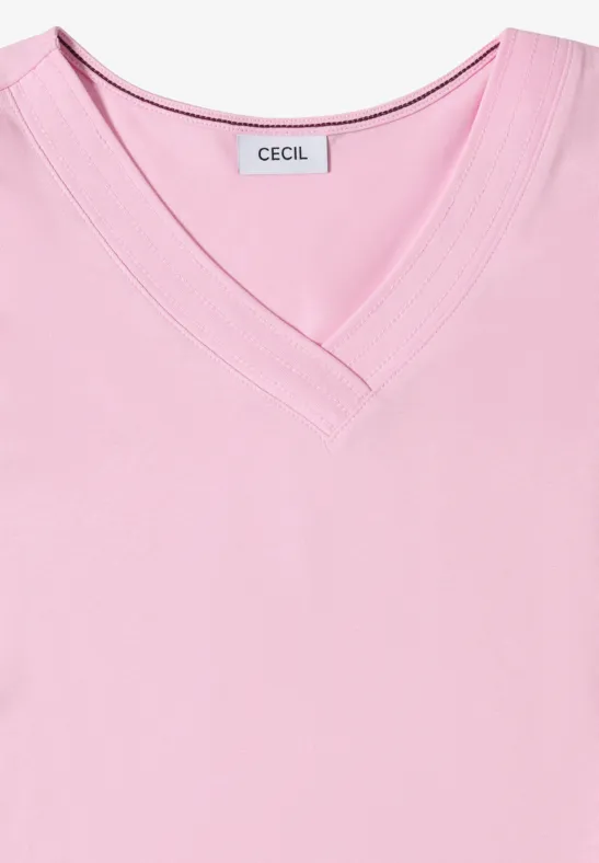 T-shirt à manches courtes et col en V en couleur unie light blush rose
