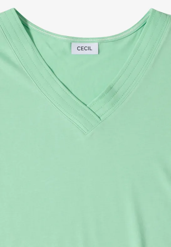 Hellgrünes V-Ausschnitt-T-Shirt mit Cecil-Label