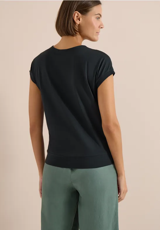 Shirt met korte mouwen en V-hals in effen kleur palm breeze green