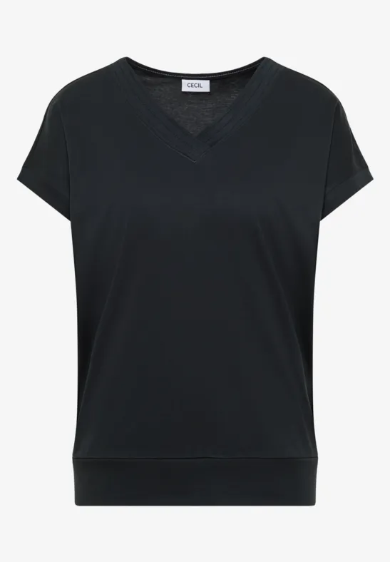 Shirt met korte mouwen en V-hals in effen kleur palm breeze green