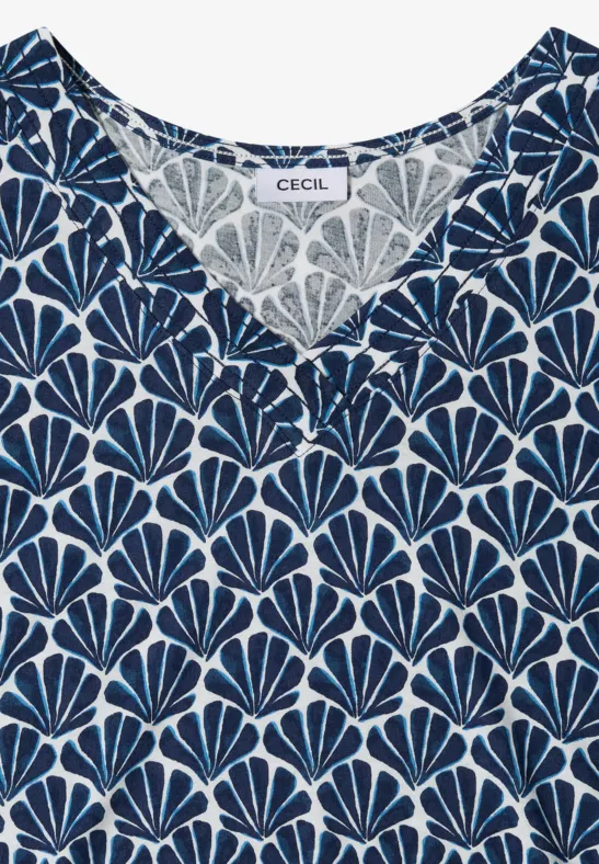 T-Shirt mit V-Neck und Muschelprint universal blue